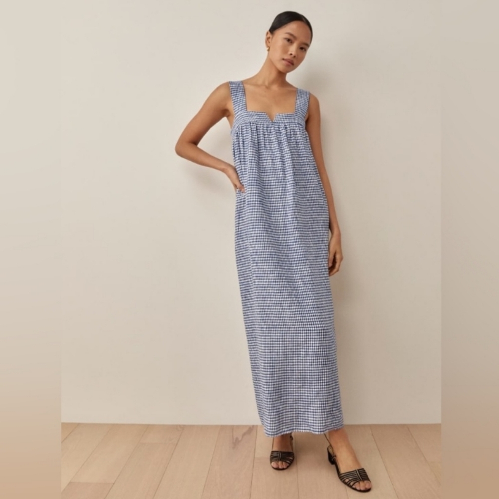 Reformation Raphael Linen Maxi Dress Challah Check Blue White Gingham M - Picture 16 of 16